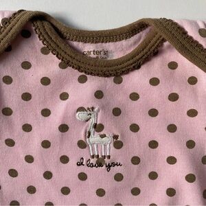 I Love You Shirt Size 3 Months One Piece Snap Top Pink Brown Cotton Polka Dots